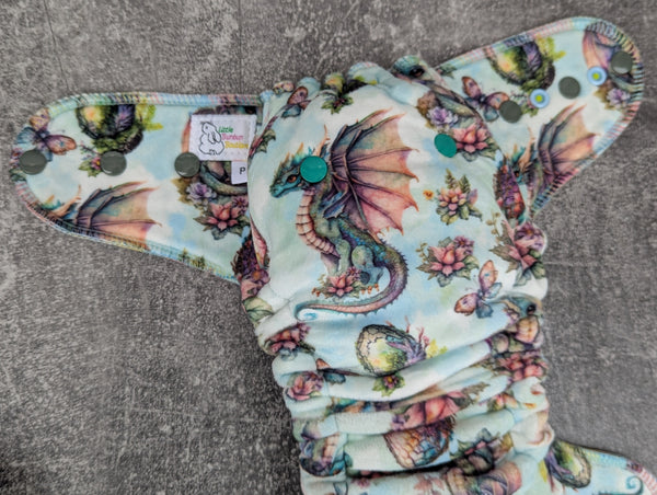 Dragons (Squish Hybrid Fitteds - cloth diapers - Velour inners - bamboo hemp fleece soakers - Windpro Hybrid )