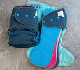 Blue Windpro (Double Windpro Hybrid Fitteds - cloth diapers - Velour inners - bamboo hemp fleece soakers - Windpro Hybrid )