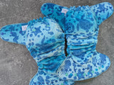 Stamped Ocean handdyed OBV Hybrid Fitteds - cloth diapers - Velour inners - bamboo hemp fleece soakers - Windpro Hybrid