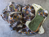 Pine Cones (cotton french terry Hybrid Fitteds - cloth diapers - Velour inners - bamboo hemp fleece soakers - Windpro Hybrid )