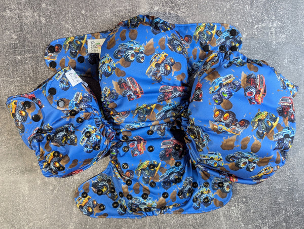Monster Trucks (LBB Ai3 & V2 cloth diaper - PUL diaper - Athletic wicking Jersey - handmade diaper - Pocket AiO cloth diaper)