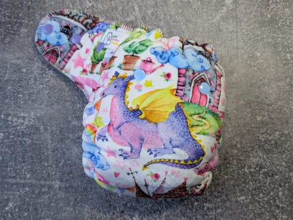 Dragon Princess Squish Hybrid Fitteds - cloth diapers - Velour inners - bamboo hemp fleece soakers - Windpro Hybrid