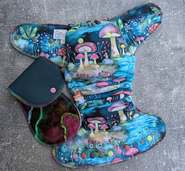 Misty Mushrooms - Cotton French terry Hybrid Fitteds - cloth diapers - bamboo hemp fleece soakers - Windpro Hybrids