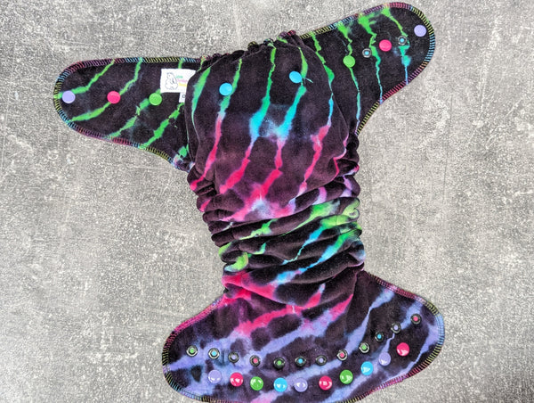 Zombie Scratch Handdyed OBV (OBV Hybrid Fitteds - cloth diapers - Velour inners - bamboo hemp fleece soakers - Windpro Hybrid )