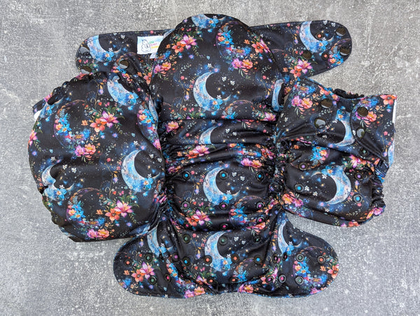 Floral Moons- LBB Ai3 & V2 cloth diaper - PUL - Athletic wicking Jersey awj - handmade diaper - Pocket AiO cloth diaper