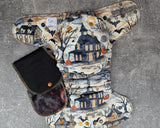Haunted House (Squish Hybrid Fitteds - cloth diapers - Velour inners - bamboo hemp fleece soakers - Windpro Hybrid )