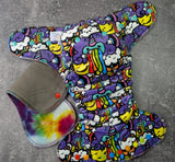 Rainbow Barf Squish Hybrid Fitteds - cloth diapers - Velour inners - bamboo hemp fleece soakers - Windpro Hybrid