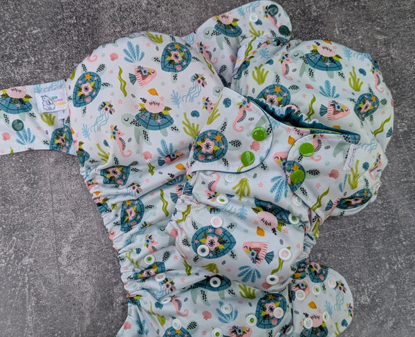Beautiful Sea- LBB Ai3 & V2 cloth diaper - PUL - Athletic wicking Jersey awj - handmade diaper - Pocket AiO cloth diaper