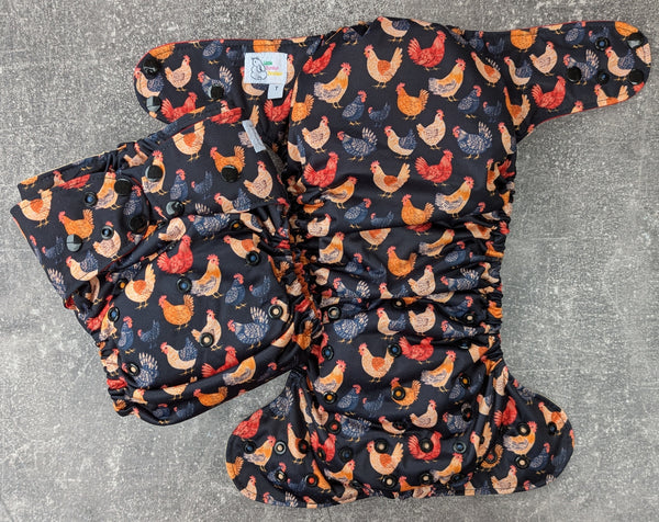 Chickens - LBB Ai3 & V2 cloth diaper - PUL - Athletic wicking Jersey awj - handmade diaper - Pocket AiO cloth diaper