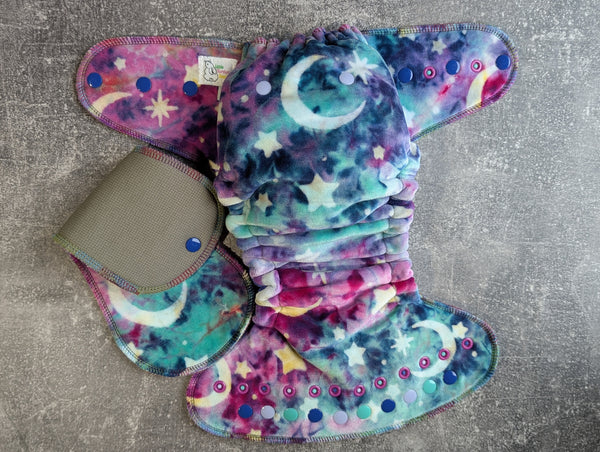 Night Sky (handdyed OBV Hybrid Fitteds - cloth diapers - Velour inners - bamboo hemp fleece soakers - Windpro Hybrid )