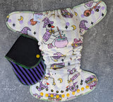 Witch Goose (Squish Hybrid Fitteds - cloth diapers - Velour inners - bamboo hemp fleece soakers - Windpro Hybrid )