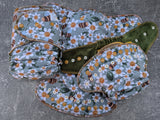 Bees & Daisies cotton french terry Hybrid Fitteds - cloth diapers - Velour inners - bamboo hemp fleece soakers - Windpro Hybrid