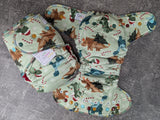 Christmas Dino (Squish Hybrid Fitteds - cloth diapers - Velour inners - bamboo hemp fleece soakers - Windpro Hybrid )