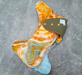 Olive WP/ hand dyed earthy/orange Geode OBV (OneSize Double Windpro Hybrid Fitted cloth diaper)