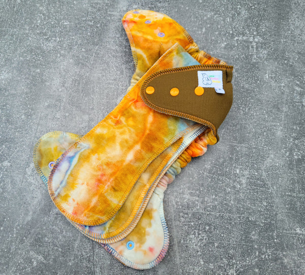 Coyote WP/ hand dyed earthy/orange Geode OBV (petite Double Windpro Hybrid Fitted cloth diaper)