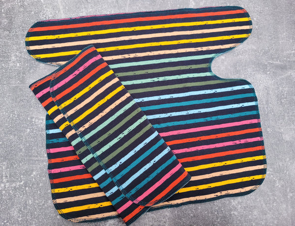 Dark Rainbow Stripes (CFT Preflat+Trifold cloth diaper)