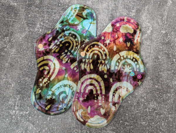 Rainbow hand dyed OBV (cloth pads)